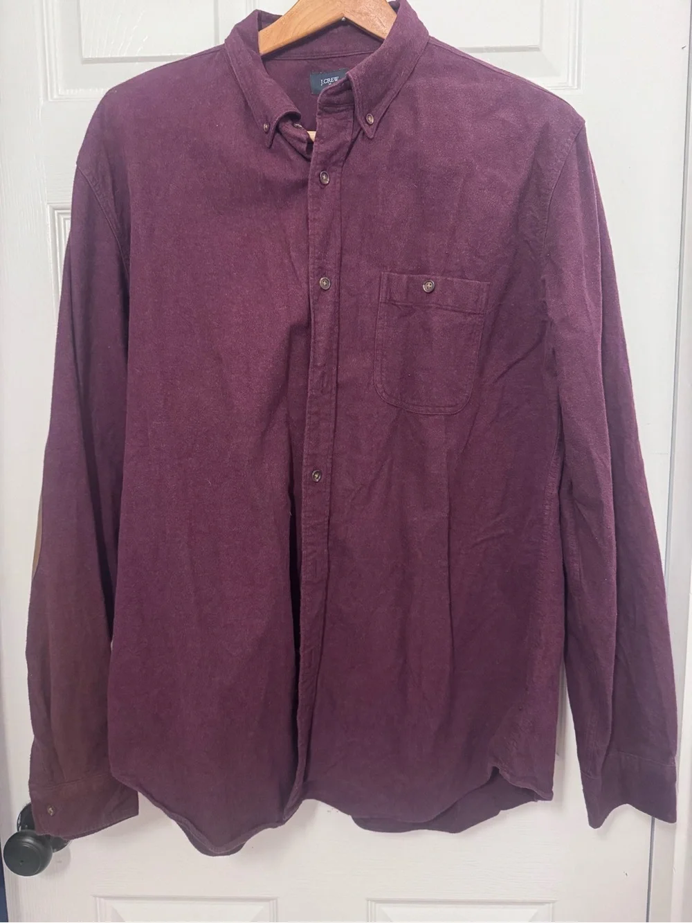 J. Crew Men’s Button-Down Shirt in Plum with Elbow patches